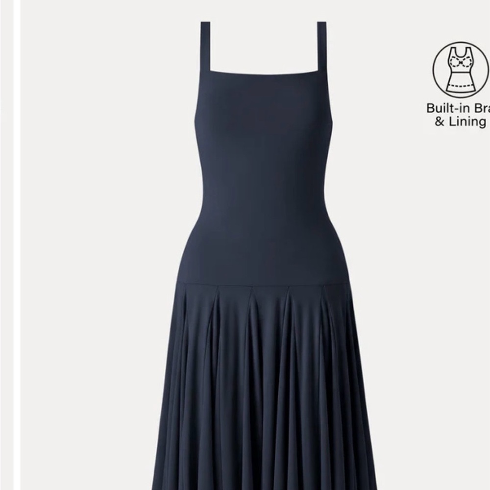 OGL Navy Square-Neck Drop Waist Midi Dress